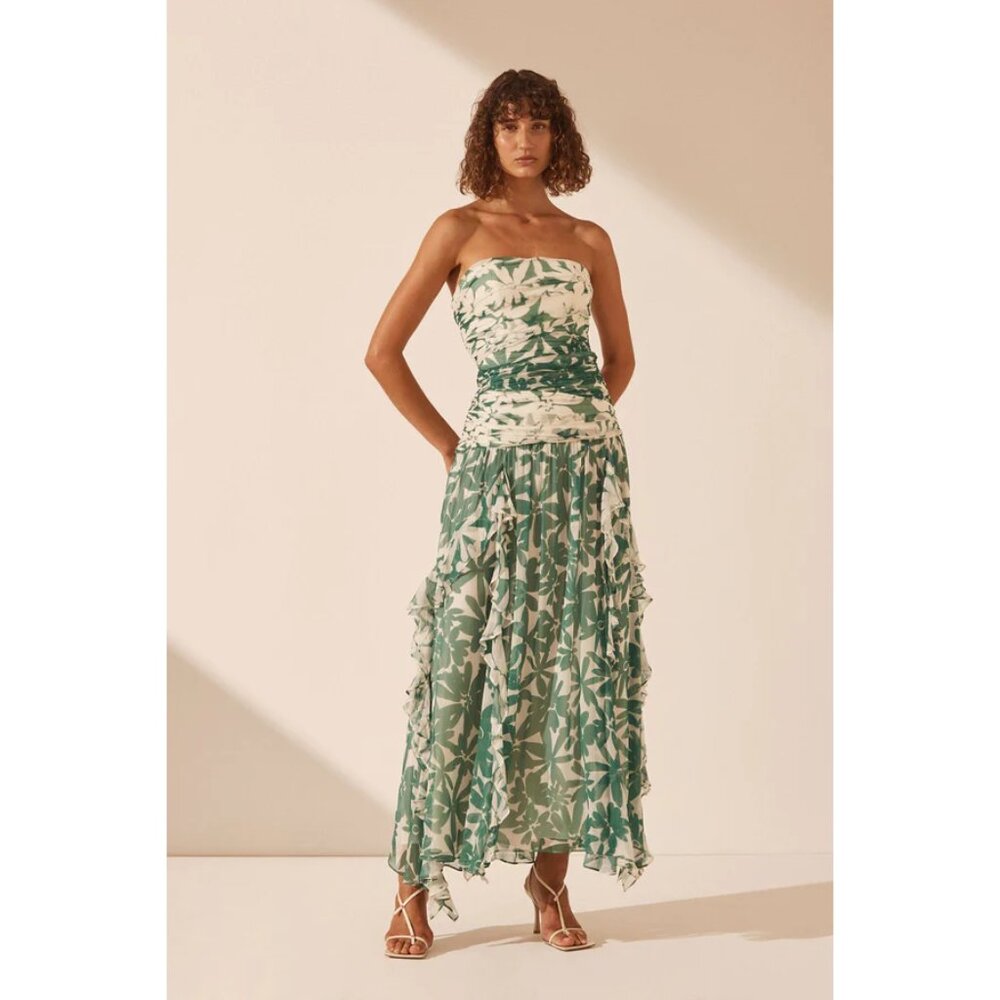 NWT - Shona Joy Marguerite strapless green & white floral dress